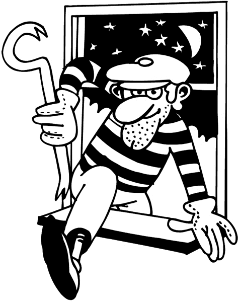Burglar crawling in a window vinyl sticker. Customize on line. Law and Order 057-0185